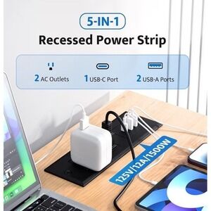 Recessed Power Strip, Flush Mounted Drawer Outlet Fast Charging USB
